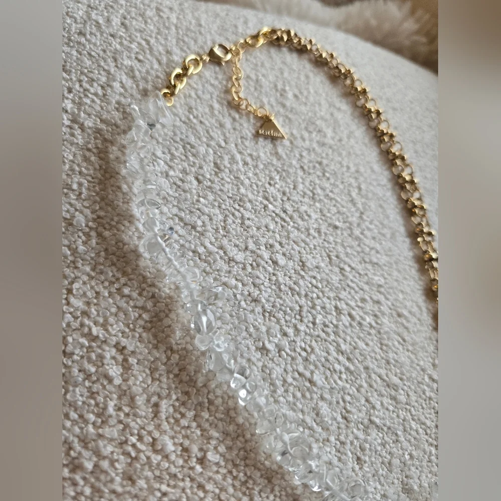 Anthropologie, Half Rock Crystal Chain Necklace, Gold, MSRP $54 - Picture 6 of 8